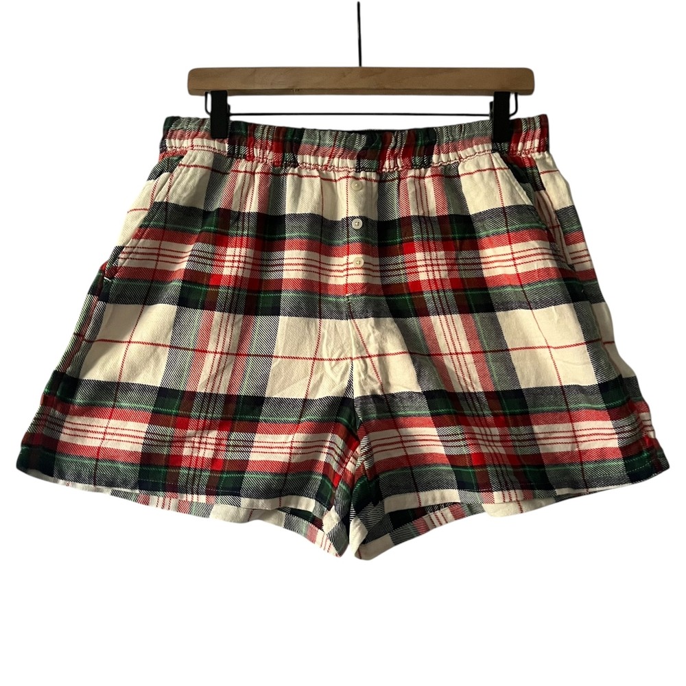 Aerie Plaid‎ Flannel Lounge Sleep Pajama Shorts Womens Medium Red Green White